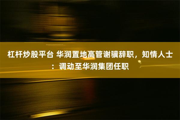 杠杆炒股平台 华润置地高管谢骥辞职，知情人士：调动至华润集团任职